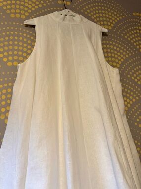 Dissh White Linen Mini Dress Tie Neck A-Line Minimalist Resort 2023